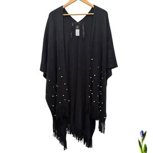 Echo Cape, Shawl, Wrap, Sweater, Black, with white pearls, Super Comfy Warm